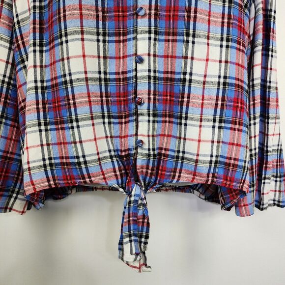 Lane Bryant Womens Top Size 14 Classic Button Down Tie Hem Plaid Long Sleeve Red - Picture 5 of 12